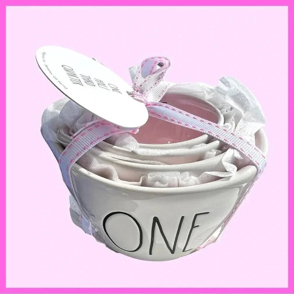 Rae Dunn Other - NEW - PINK interior Rae Dunn stacking Ceramic Measuring Cups - HTF